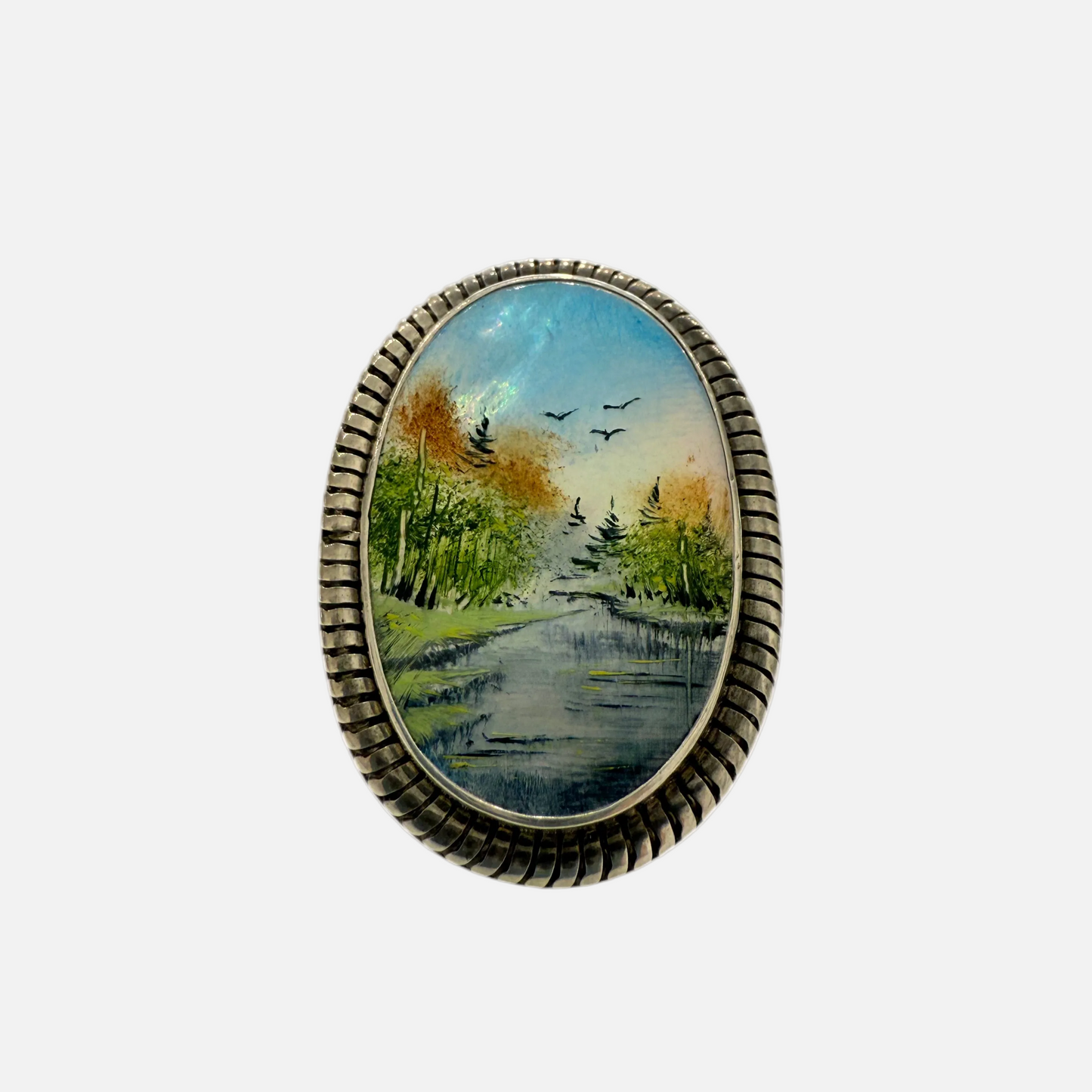 3406 Hand Painted Mother Of Pearl Ring