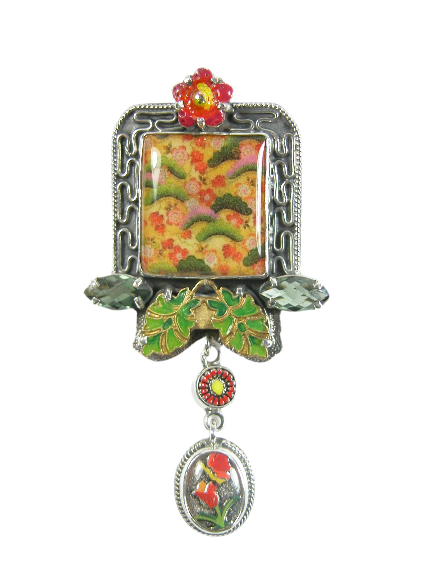 30886 Hand Tile, Enamel, Sterling Silver Pin and Pendant
