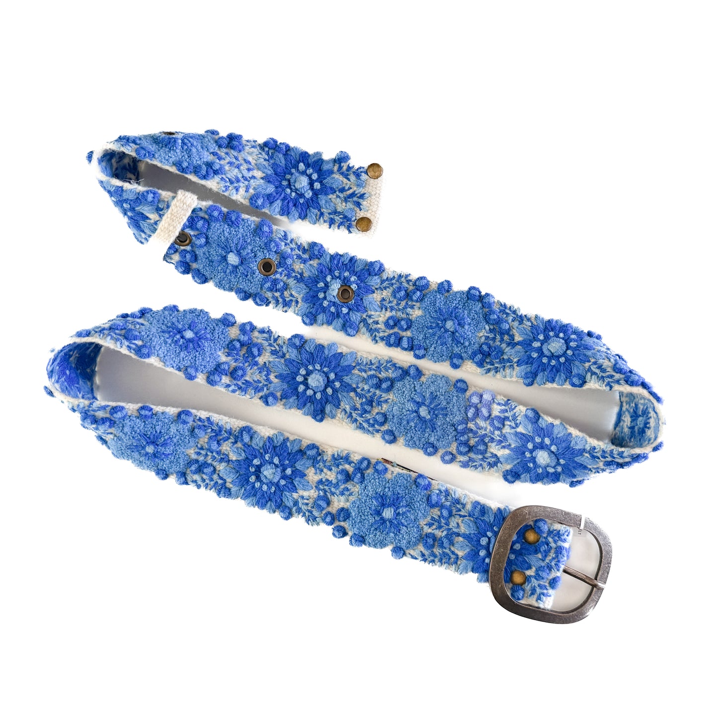 Floral Hand-Embroidered Belt, Forget-Me-Not