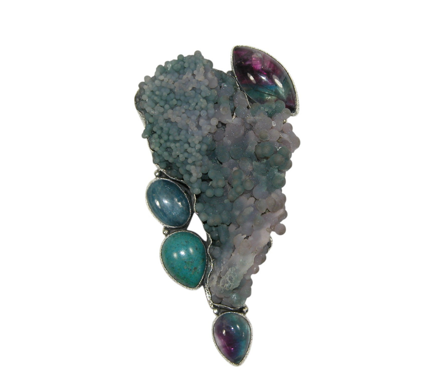 33327 Grape Agate Chrysocolla, Apatite, Fluorite, Sterling Silver Pin & Pendant