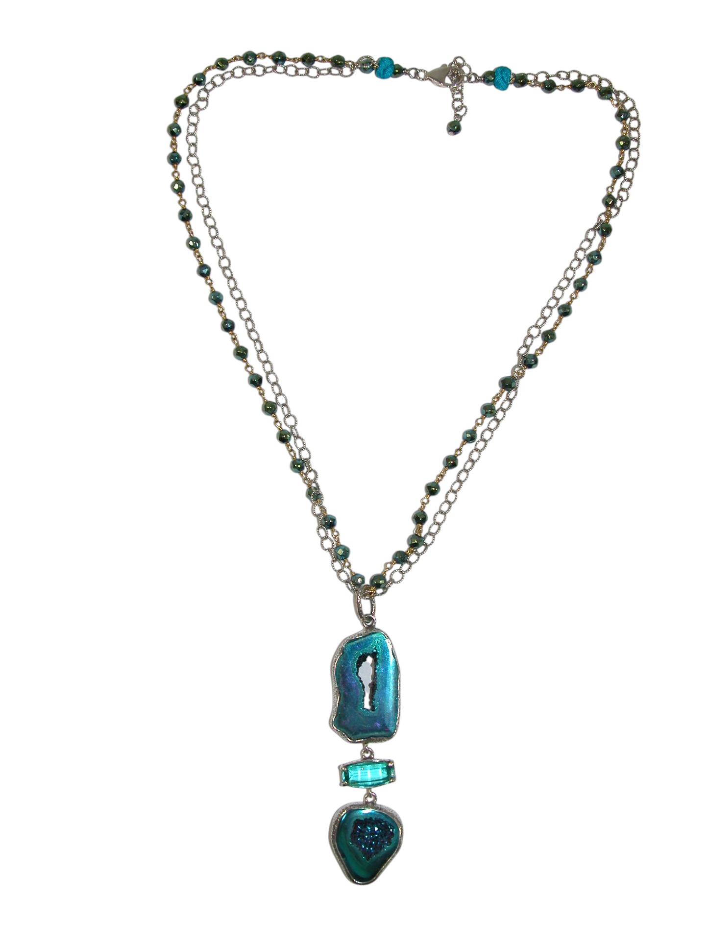 40099 Titanium Agate Teal Quartz Sterling Silver Necklace