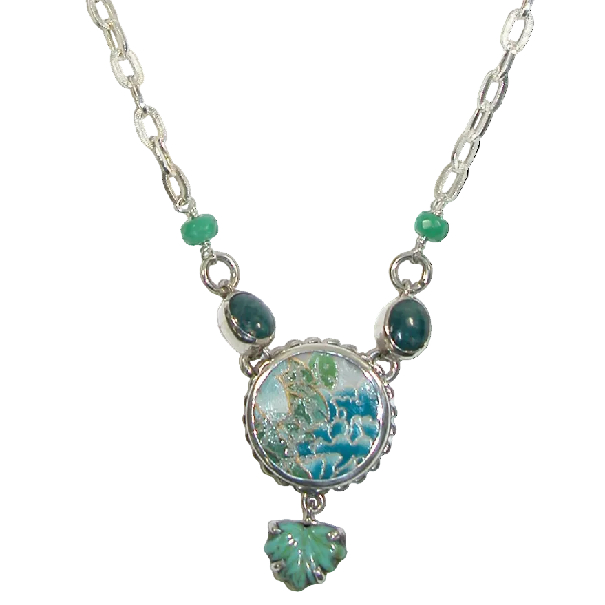 34199 Porcelain Center Sterling Silver Y Necklace