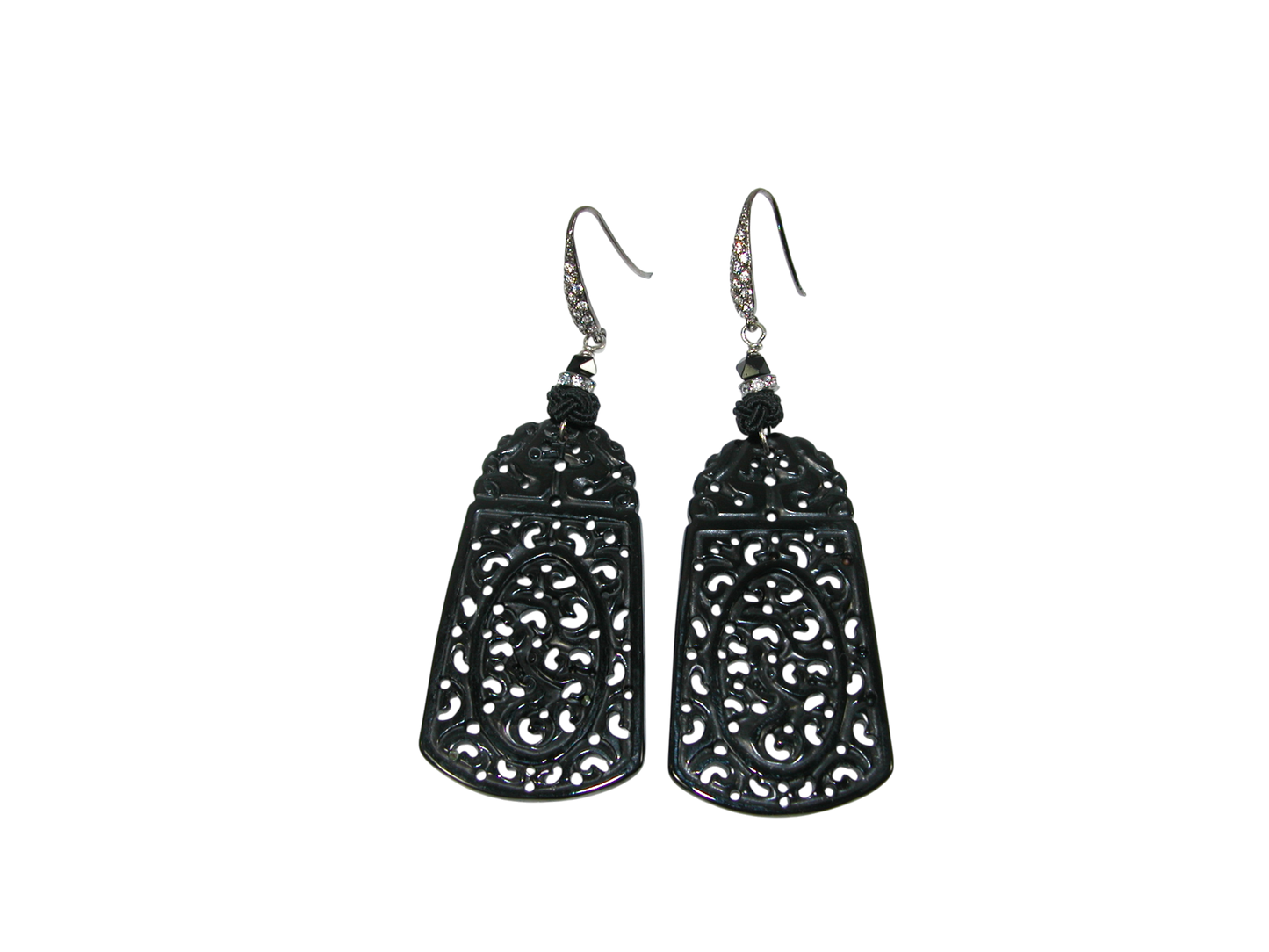 17676 Carved Black Agate Dangle Earring