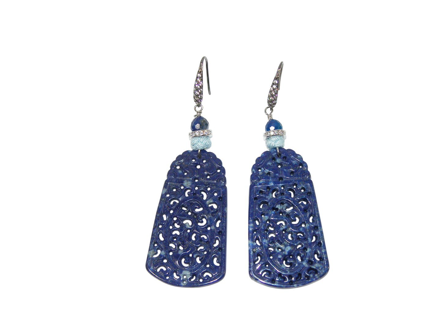17676B Carved Natural Lapis Dangle Earring