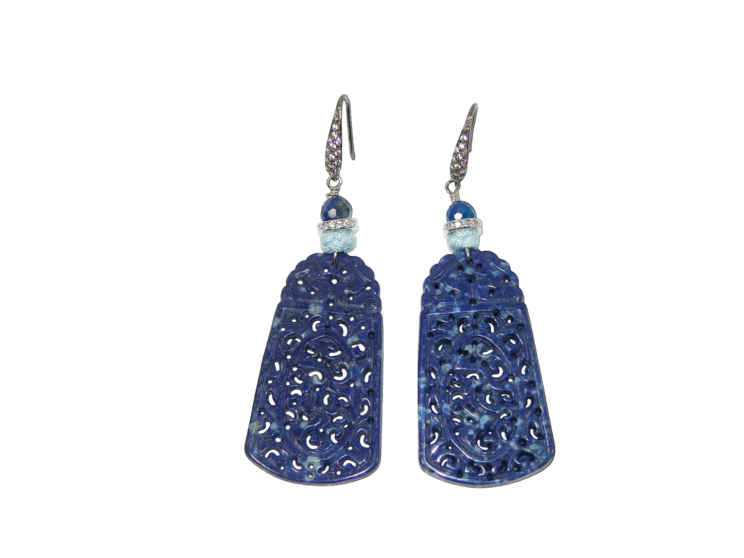 17676B Carved Natural Lapis Dangle Earring