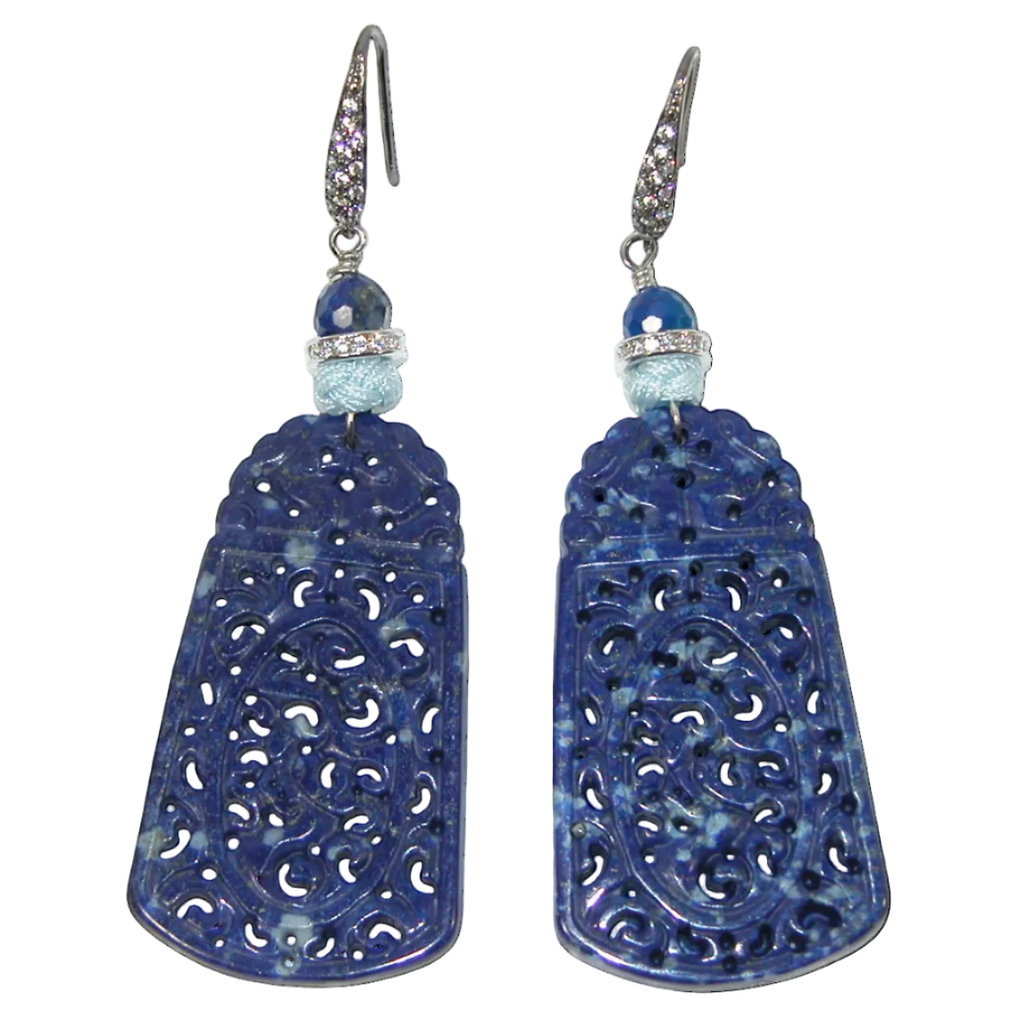 17676B Carved Natural Lapis Dangle Earring