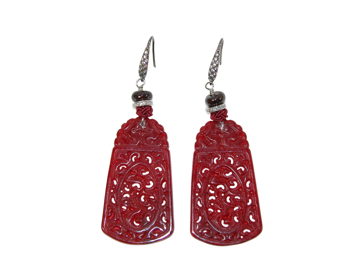 17676C Carved Red Agate Dangle Earring