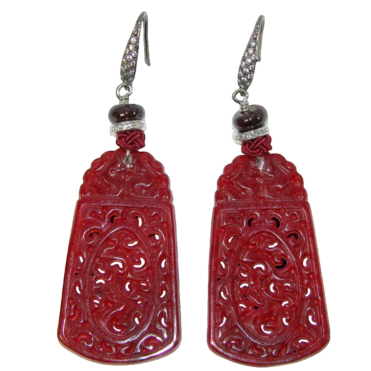 17676C Carved Red Agate Dangle Earring
