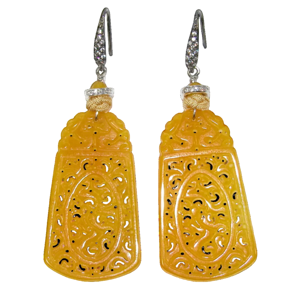 17676D Carved Yellow Agate Dangle Earring