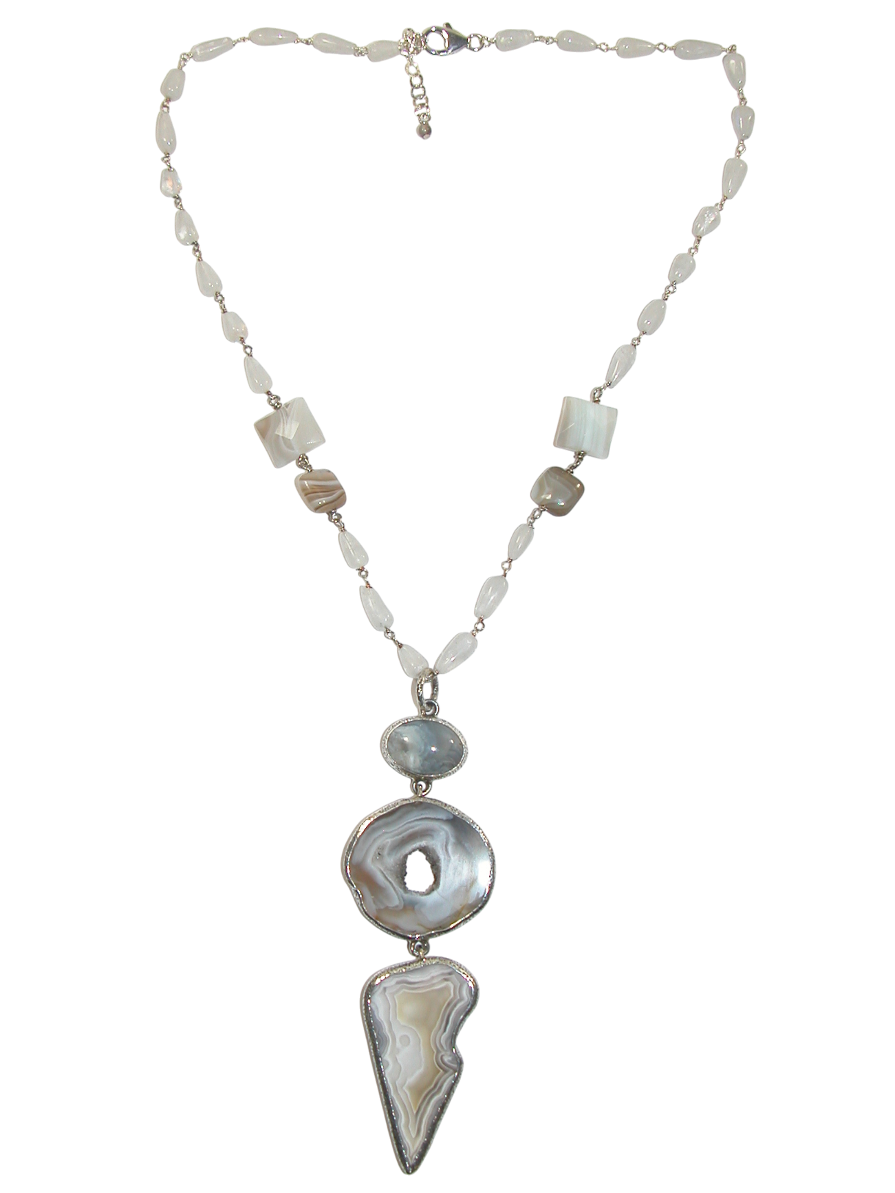 34202 White Agate Botswana Pendant Necklace