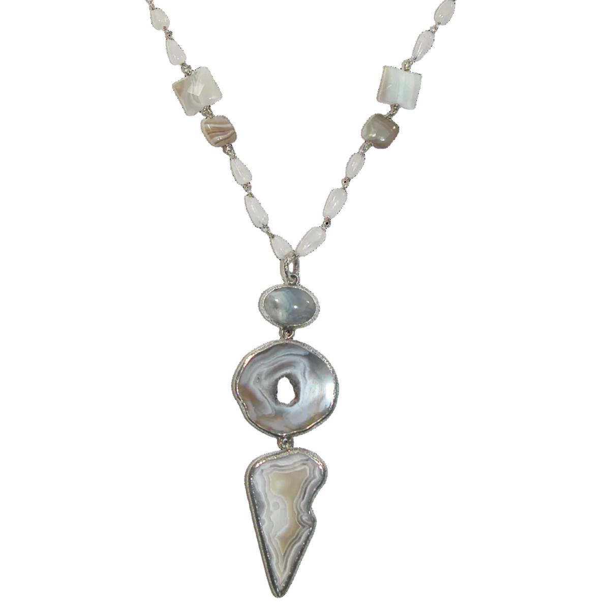 34202 White Agate Botswana Pendant Necklace