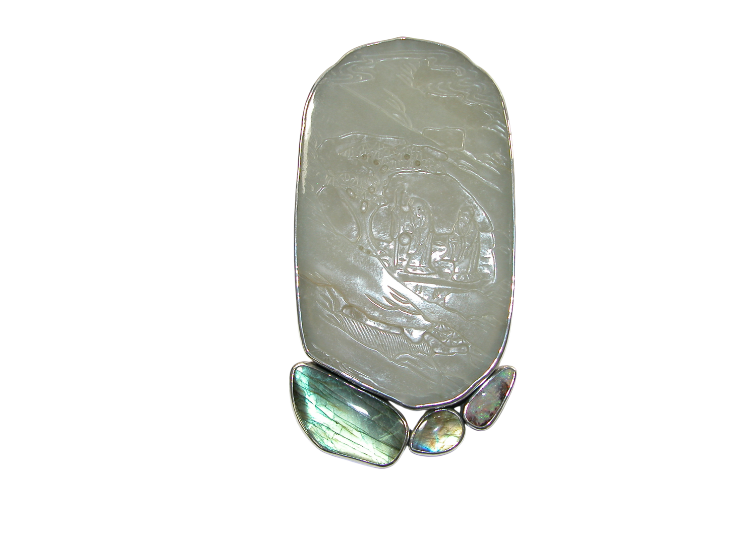 34400 One of a Kind Jade Labradorite Sterling Silver Pin Pendant