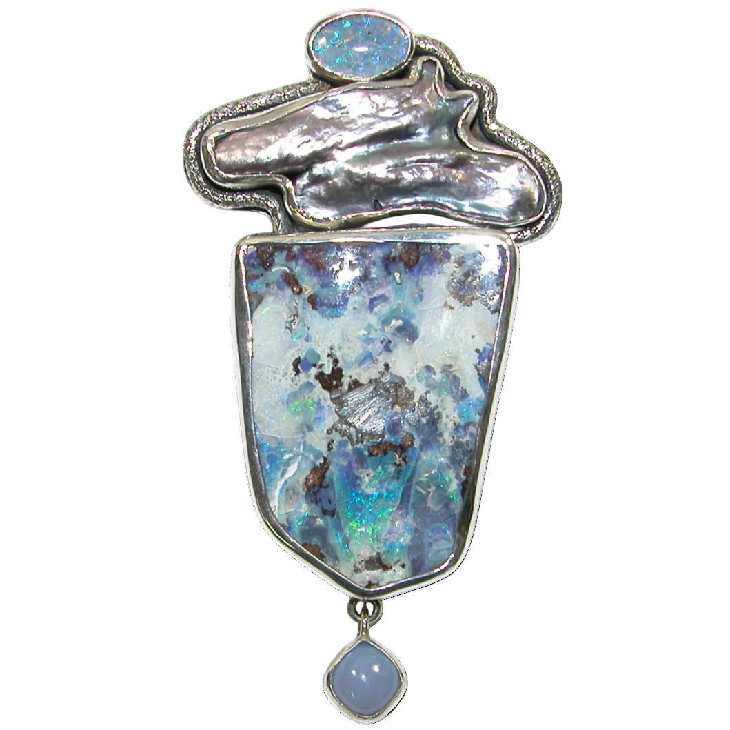 34395 Freshwater Pearl Boulder Opal Sterling Silver Pin Pendant