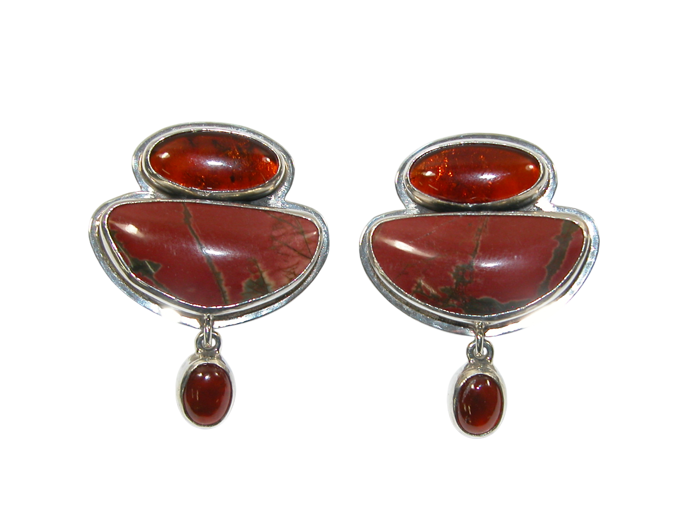 34412 Baltic Amber Jasper Hessonite Sterling Silver Earring