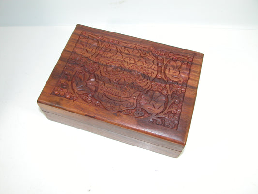 Carved Wood Sugar Skull Wooden Box (GF4393)