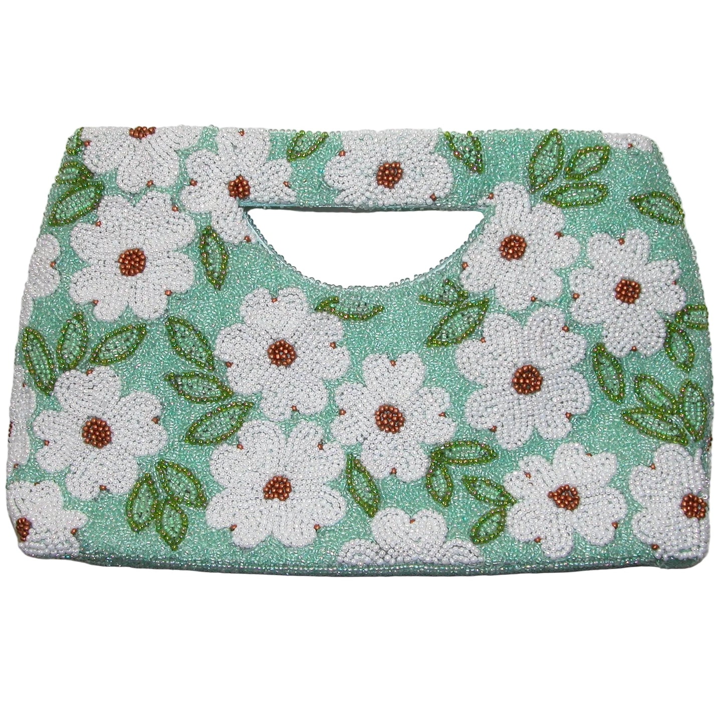 Beaded White Floral Purse Handbag Clutch GF4944
