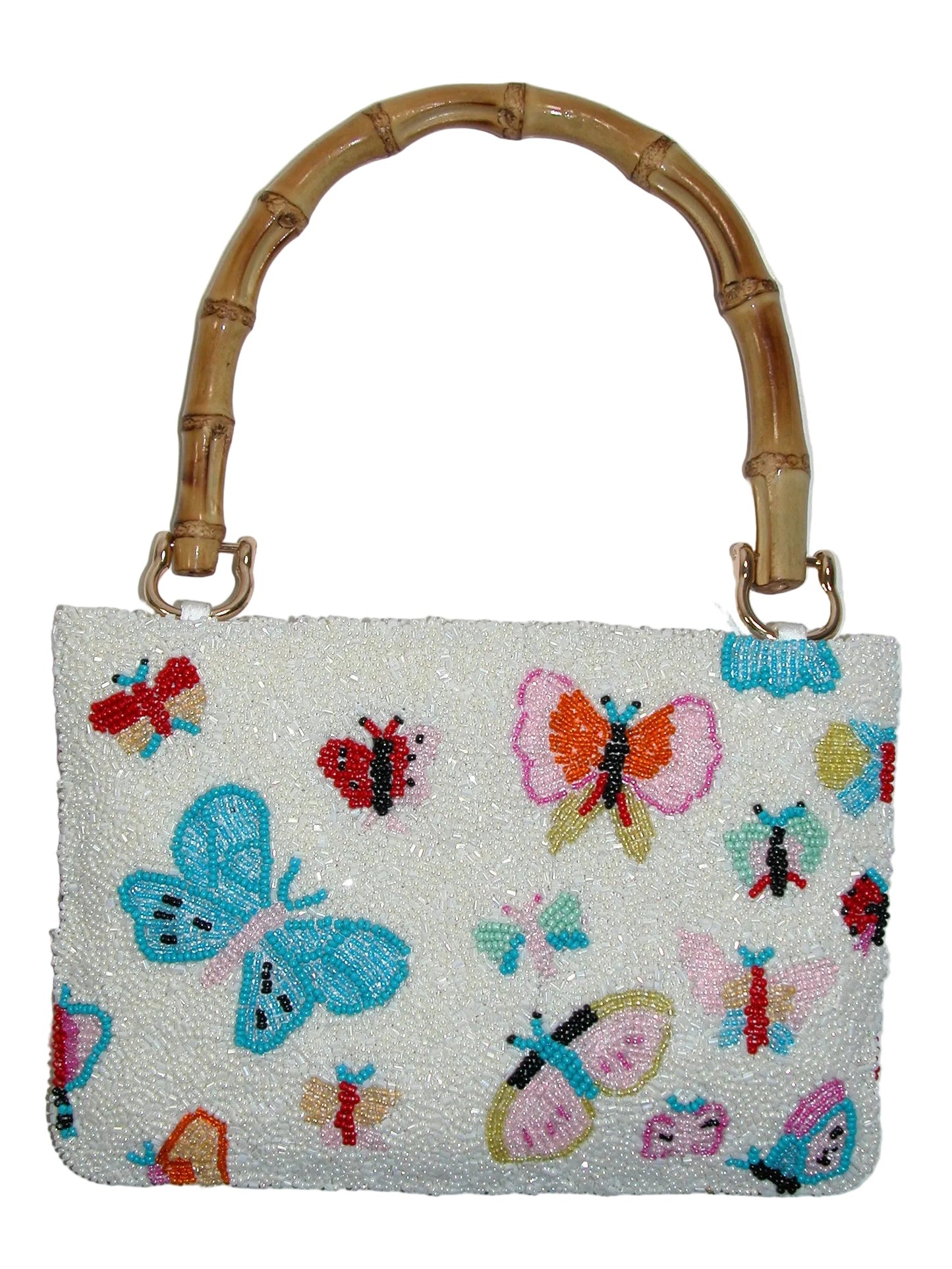 Beaded Butterfly Purse Handbag Bamboo Handle GF4942