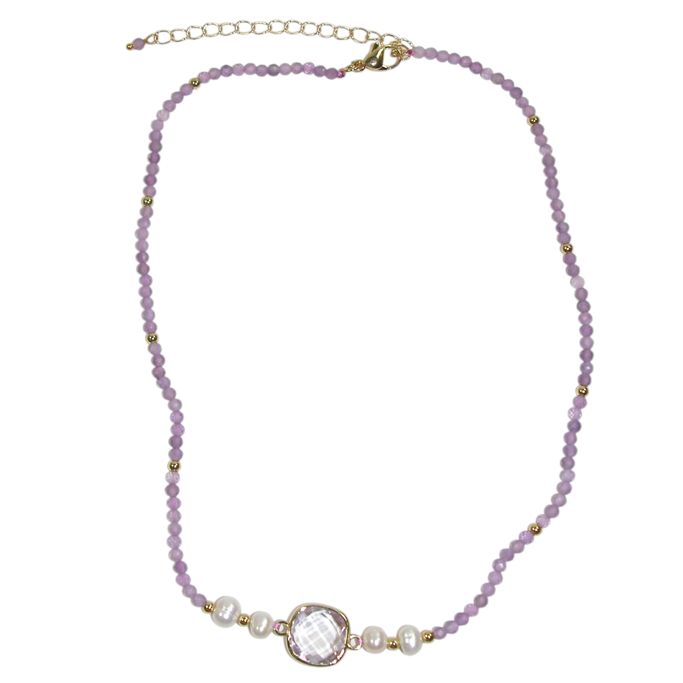 N5611 Amethyst Center Faceted Gem Necklace