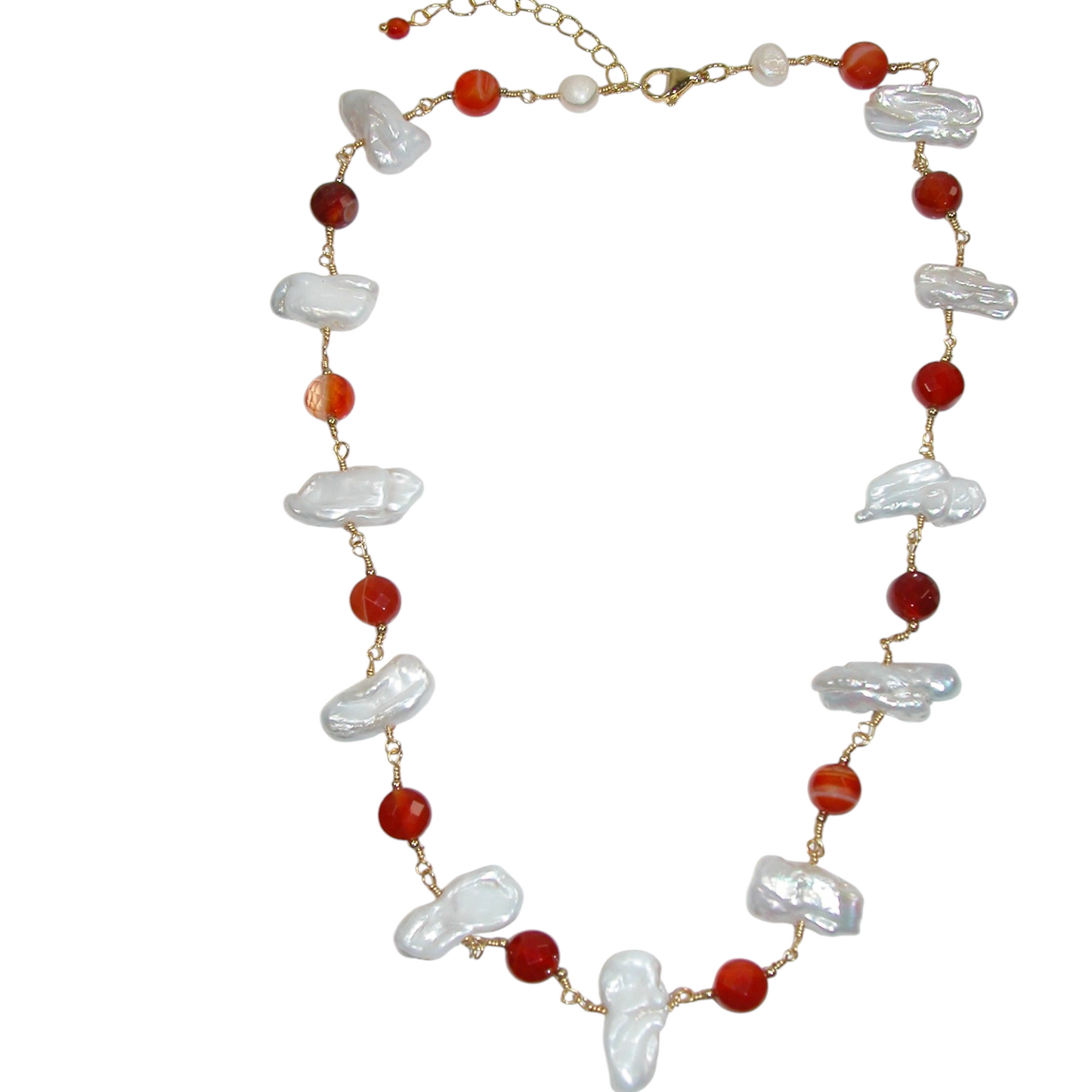 N5614 Carnelian Freshwater Pearl Wrapped Wire Necklace