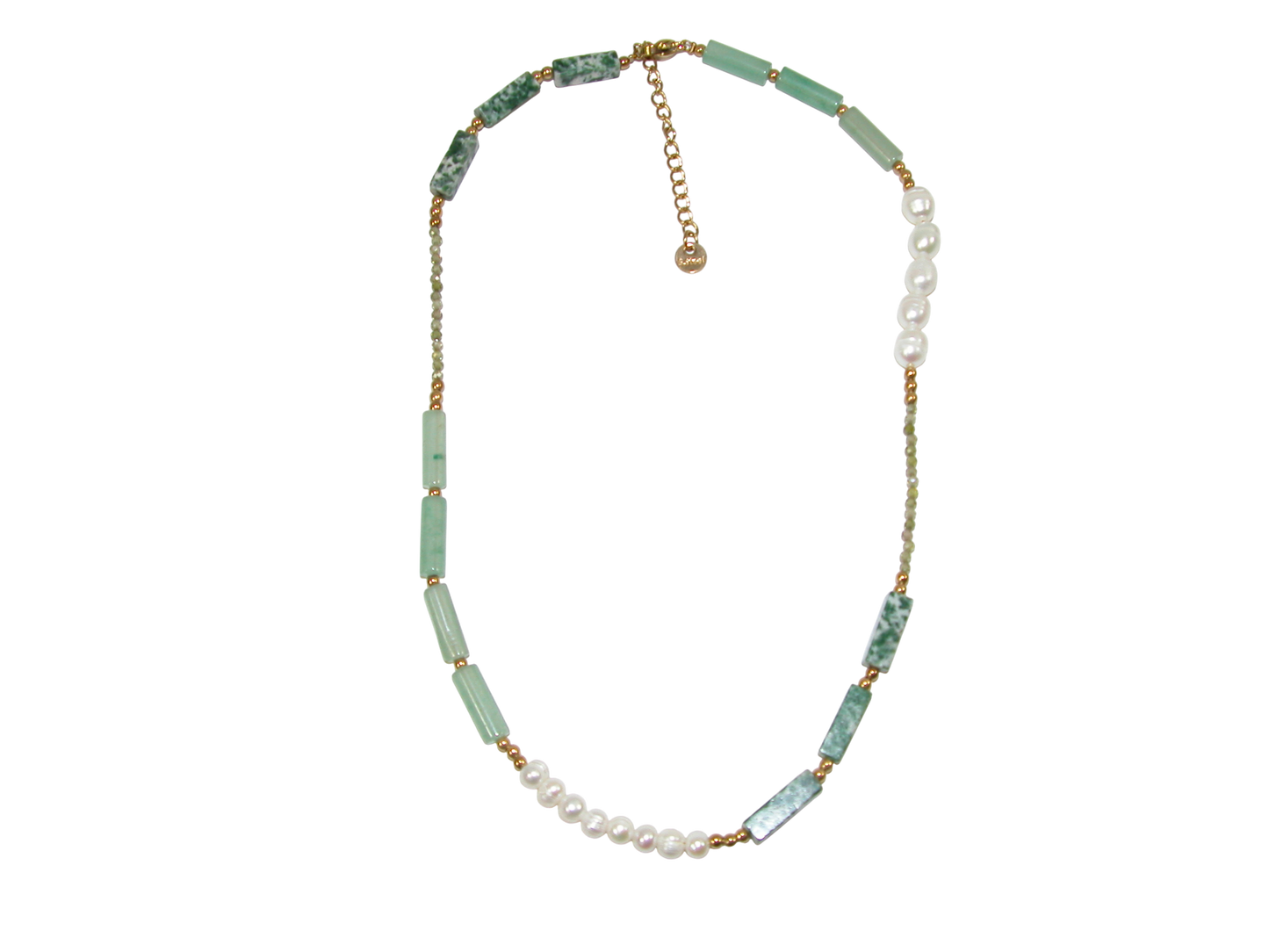 Green Bead and Pearl Choker Necklace GF3616