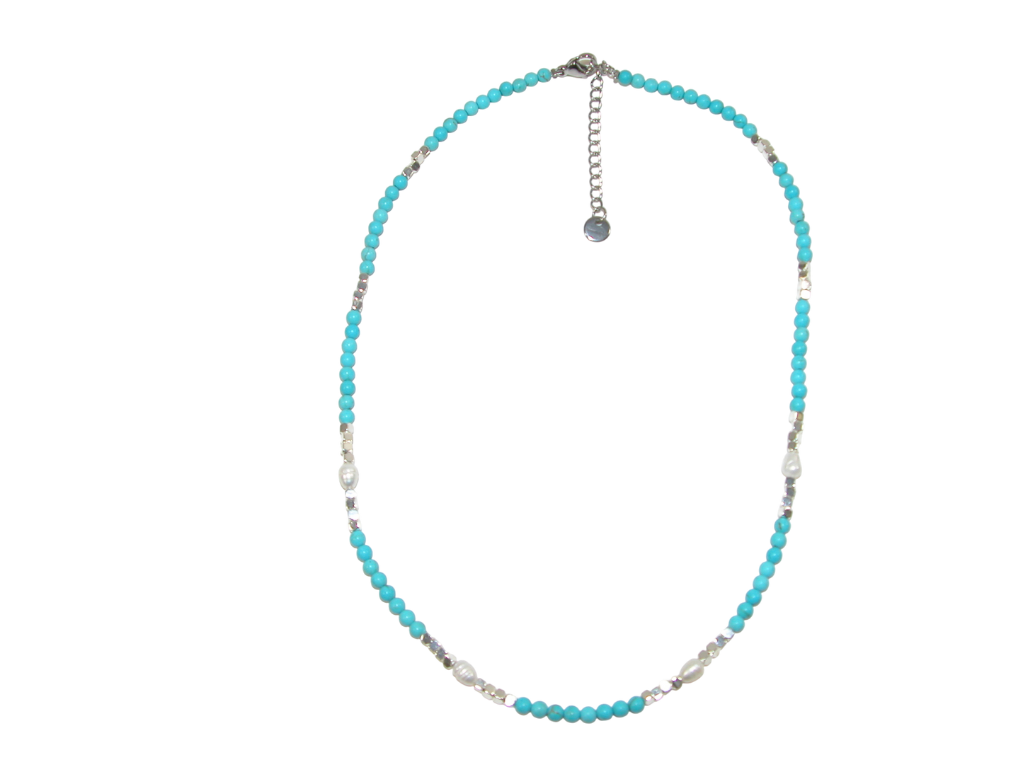 Turquoise Silver Bead Choker Necklace GF3615