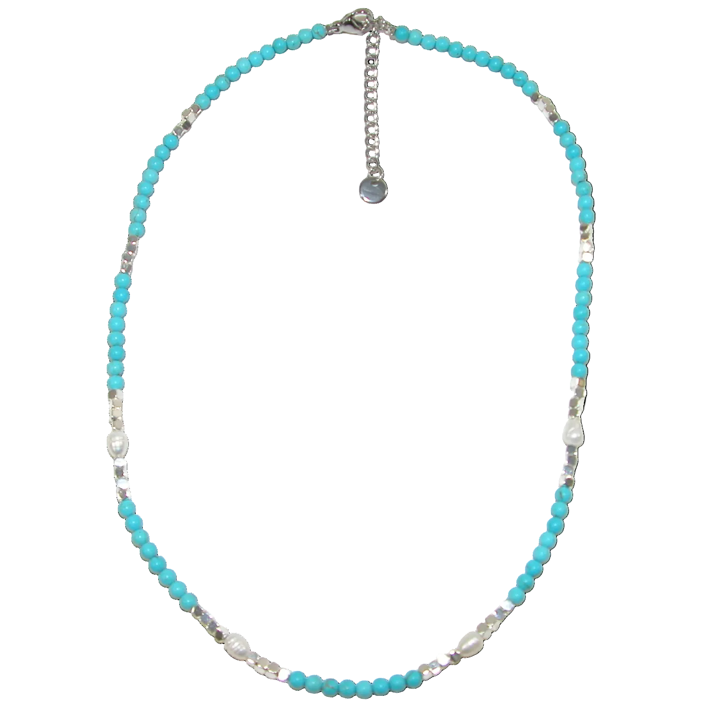 Turquoise Silver Bead Choker Necklace GF3615