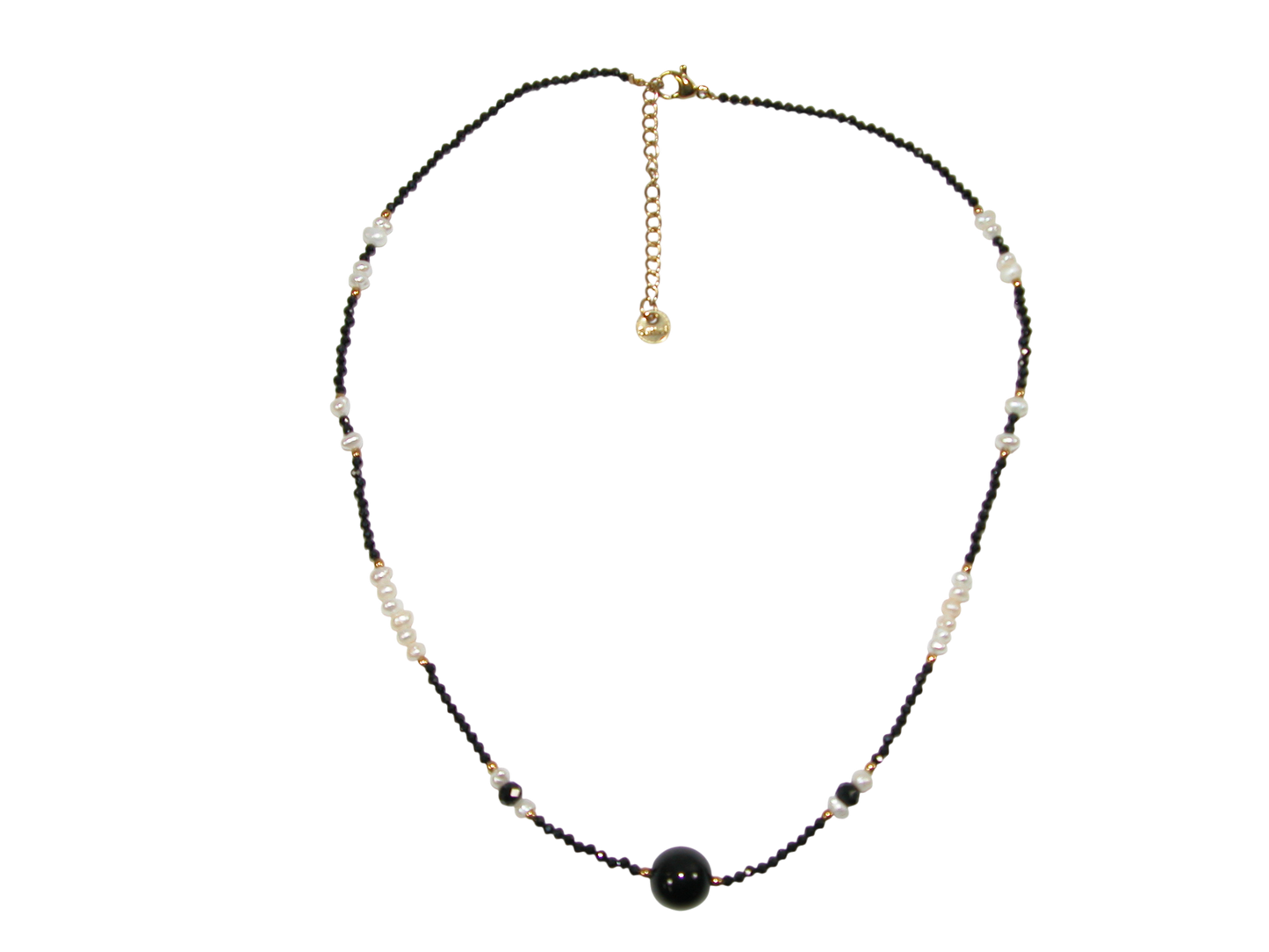 Faceted Black Bead Pearl Gold Bead Choker Necklace GF3613