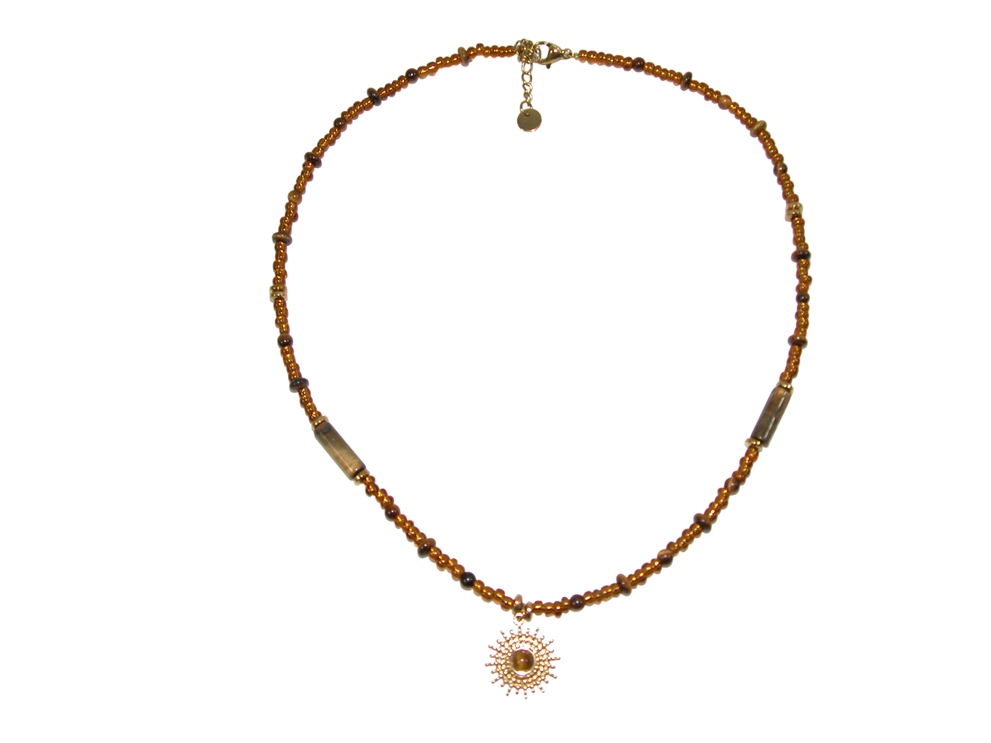 Brown Glass and Gold Bead Choker Necklace GF3610