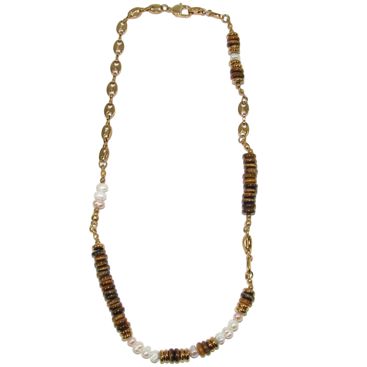 Tiger Eye Pearl Short Choker Necklace GF3599