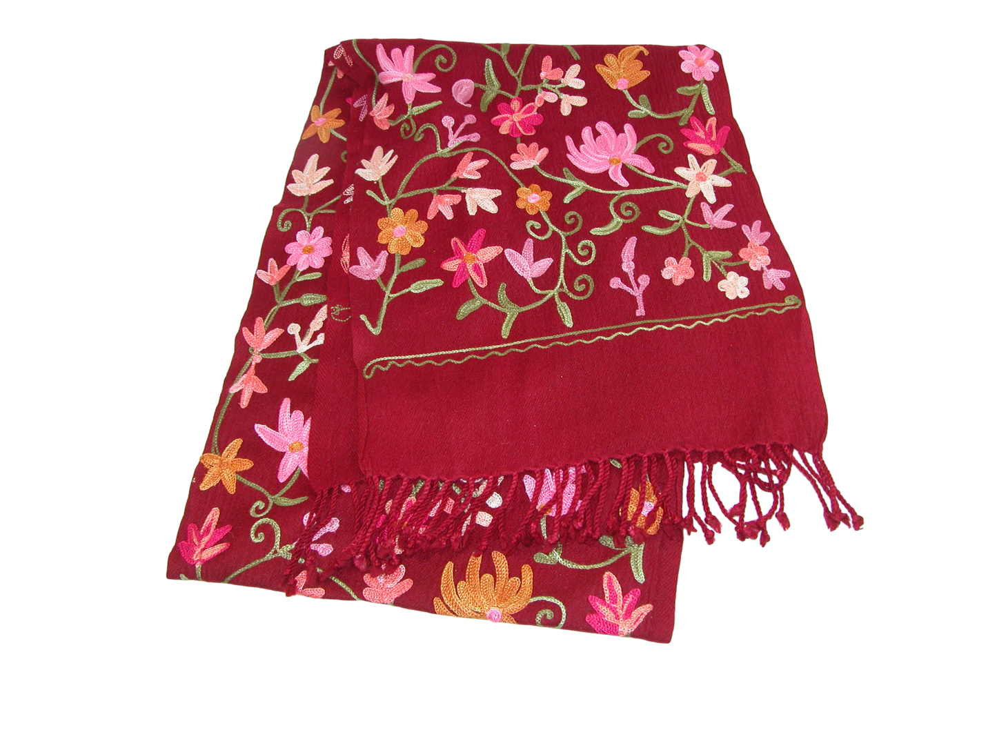 Red Garnet Embroidered Pashmina Shawl Scarf GF3640