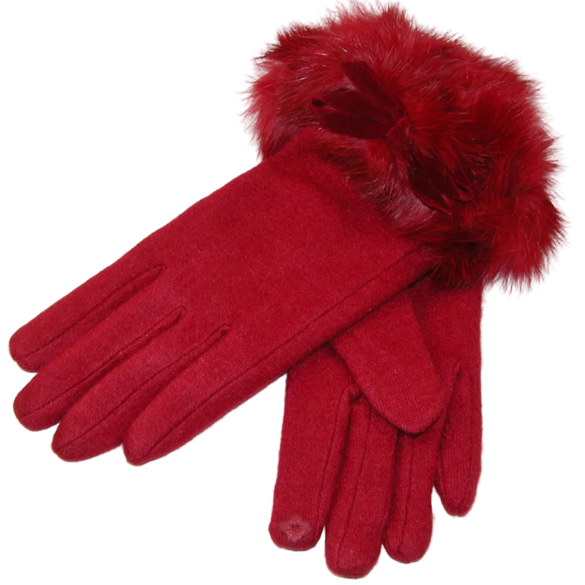 Red Gloves With Faux Fur Cuff and Bow GF5353