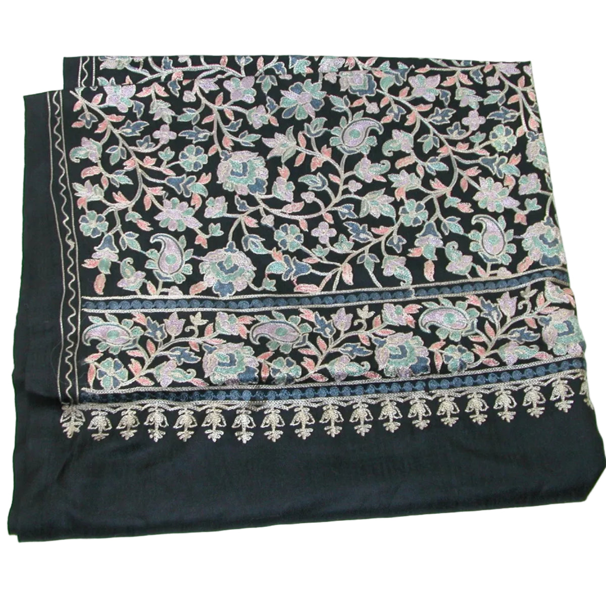 Embroidered 100% Cashmere Shawl GF5392 Black with Pastels