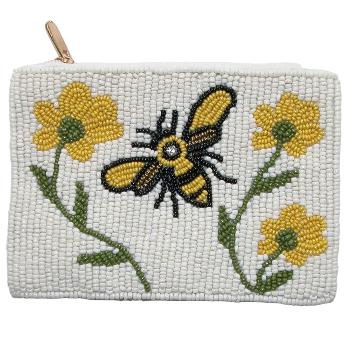 Hand Beaded Coin Purse GF5435 Bee with Flowers
