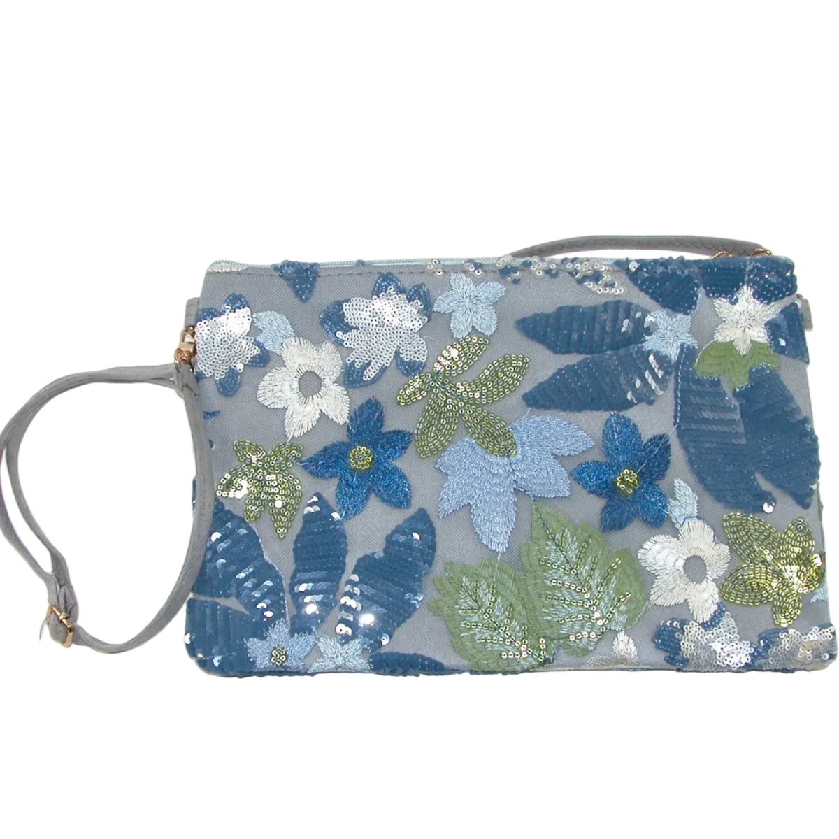 Embroidered and Sequined Blue Suede Purse Handbag GF5415