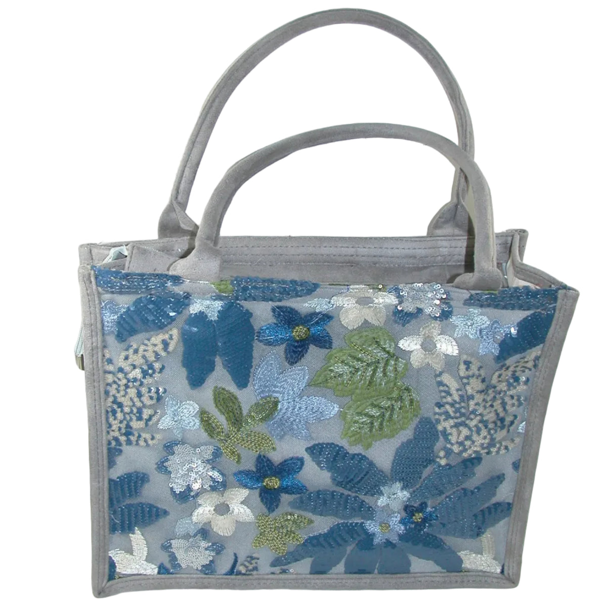 Embroidered and Sequined Blue Suede Tote GF5414