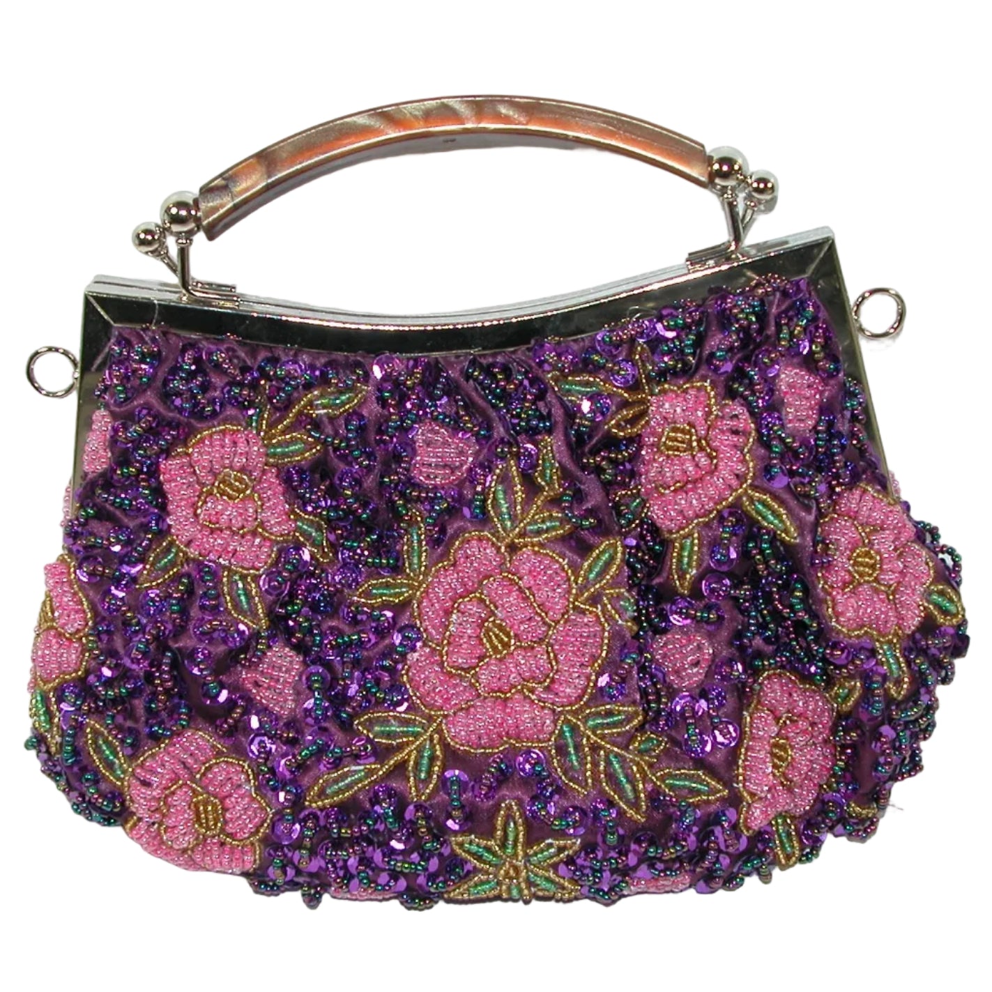 Beaded Purple and Pink Floral Purse GF4982