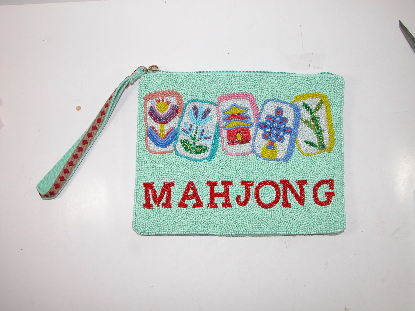Beaded Mahjong Clutch Purse Wristlet GF4966