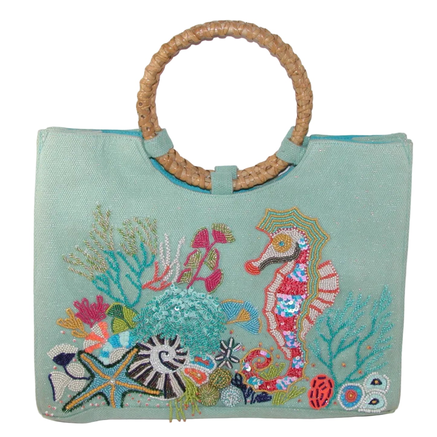 Beaded Sealife Bamboo Handle Tote GF4969