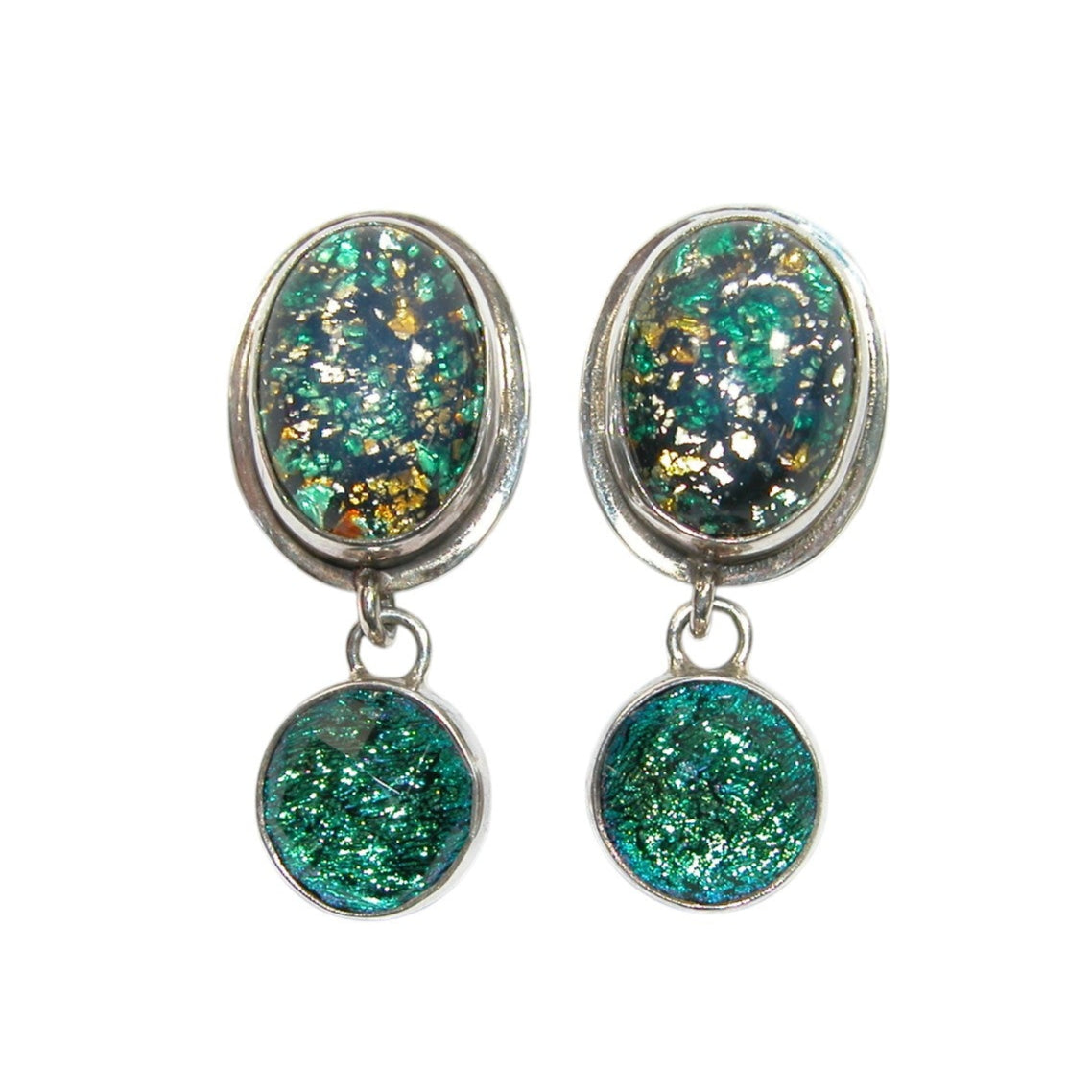 Dichroic Glass, Foil Under Glass Sterling Silver Earrings