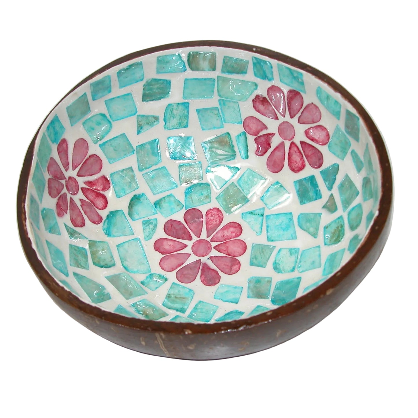 Coconut Inlaid Mother of Pearl Bowl GF4992 Aqua Color