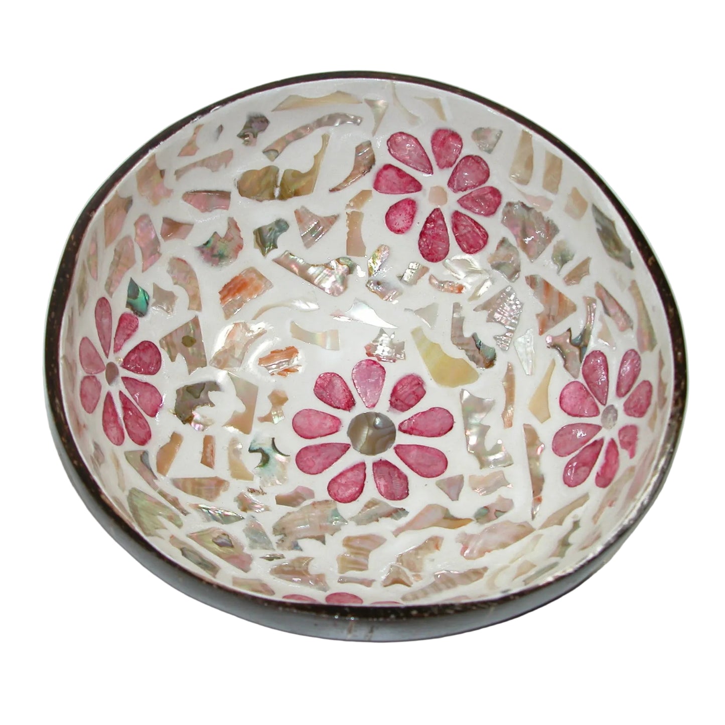 Coconut Inlaid Mother of Pearl Bowl GF4994 Pink Flower