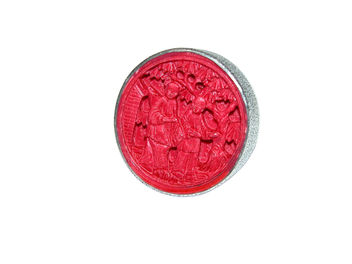 40243A Carved Antique Game Piece Adjustable Ring Sterling Silver