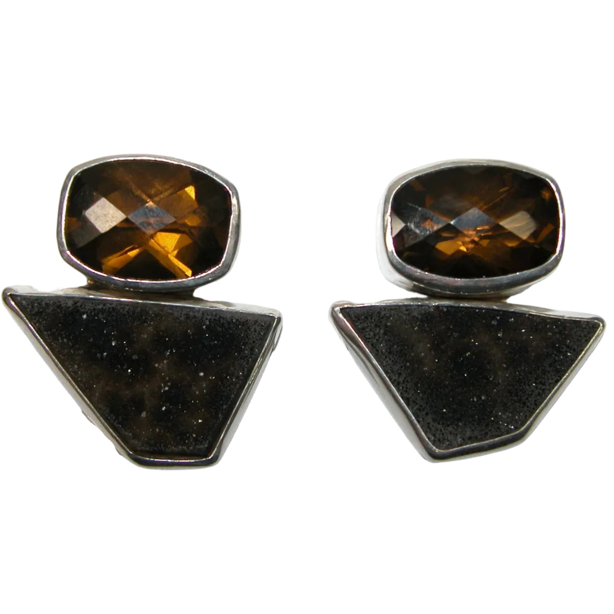 40253 Cognac Topaz Natural Drusy Agate Sterling Silver Earring