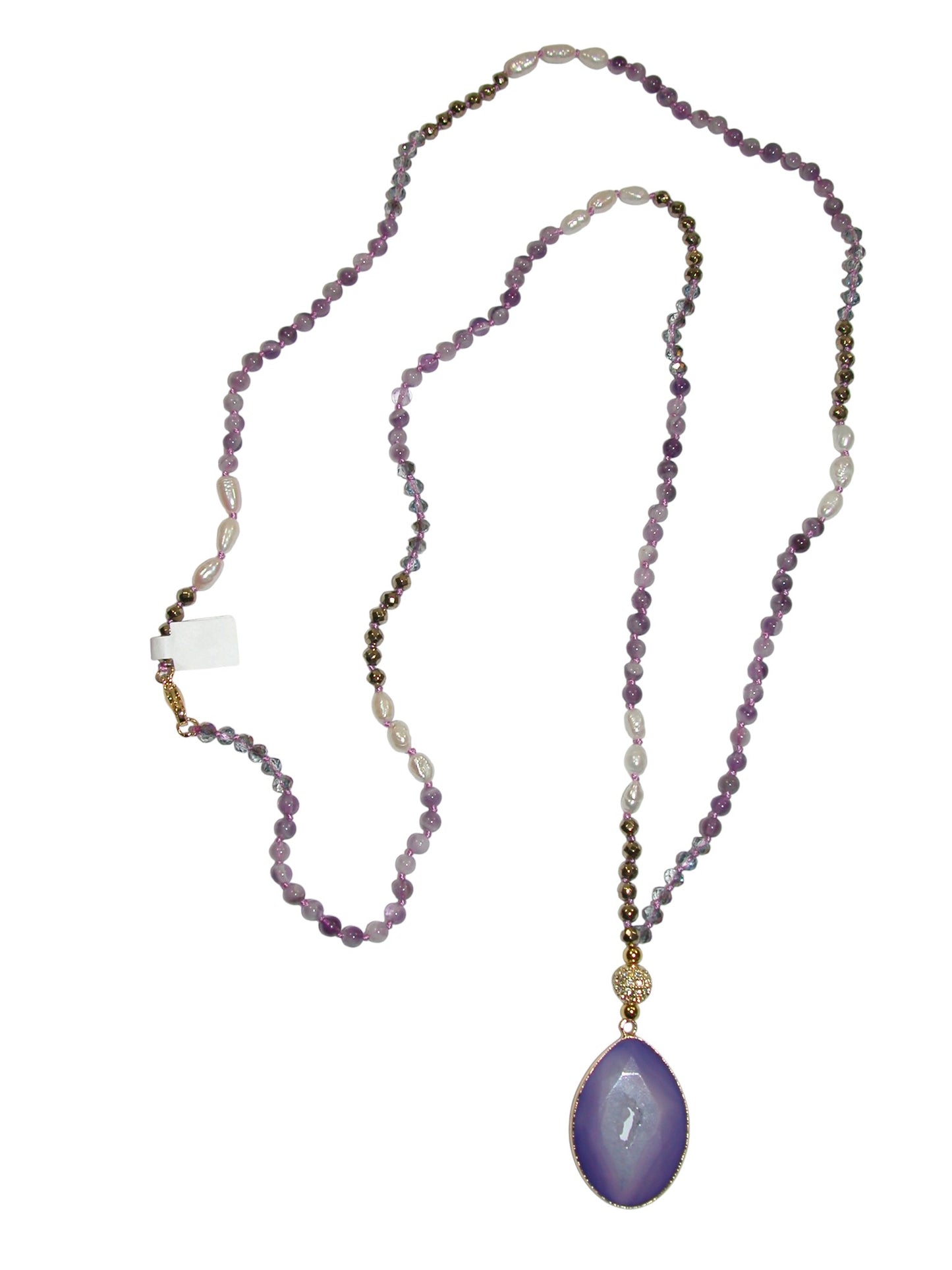 N5572 Purple Agate Pendant Amethyst Pearl Necklace