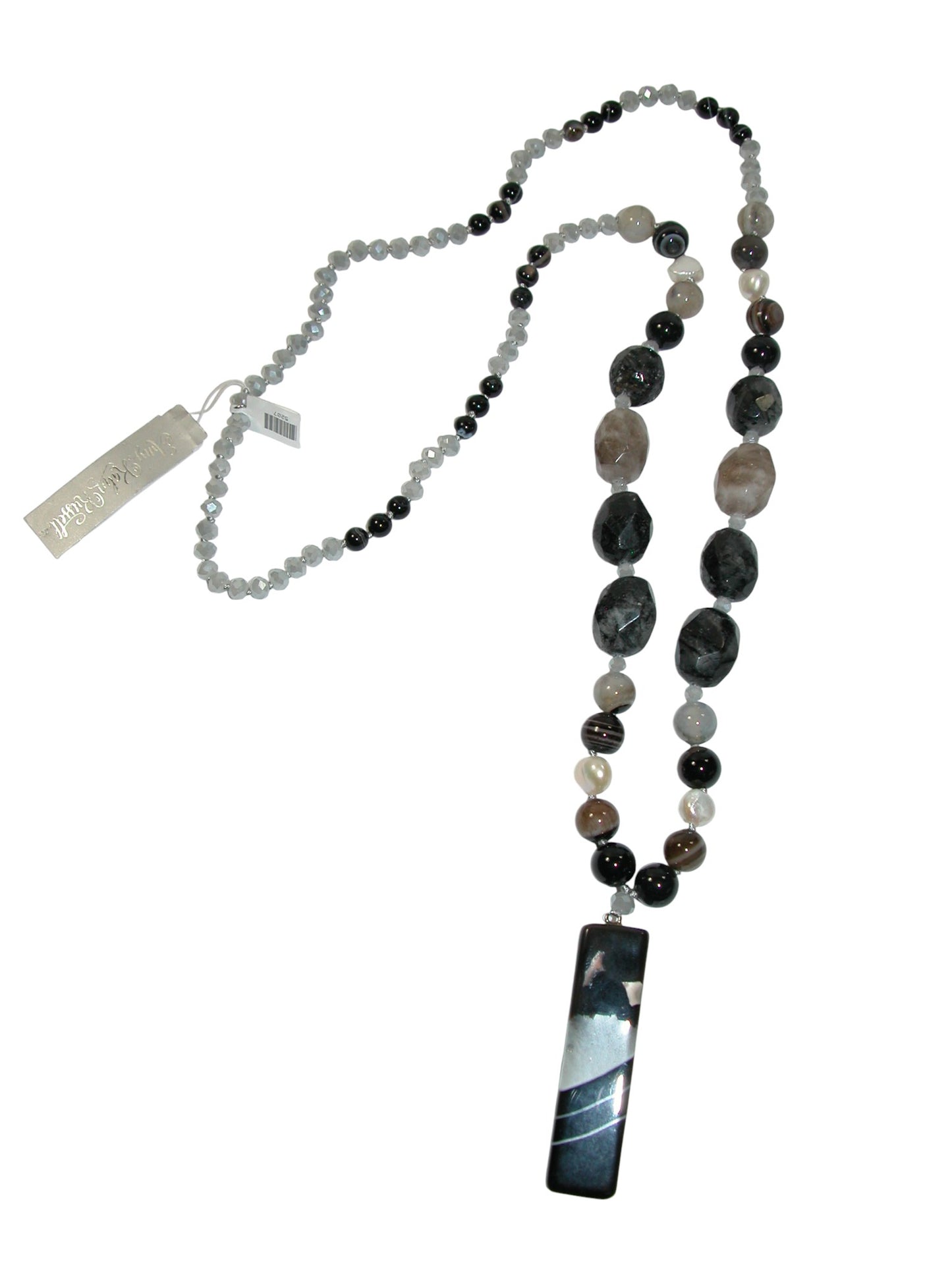 N5207 Black Agate Knotted Long Necklace