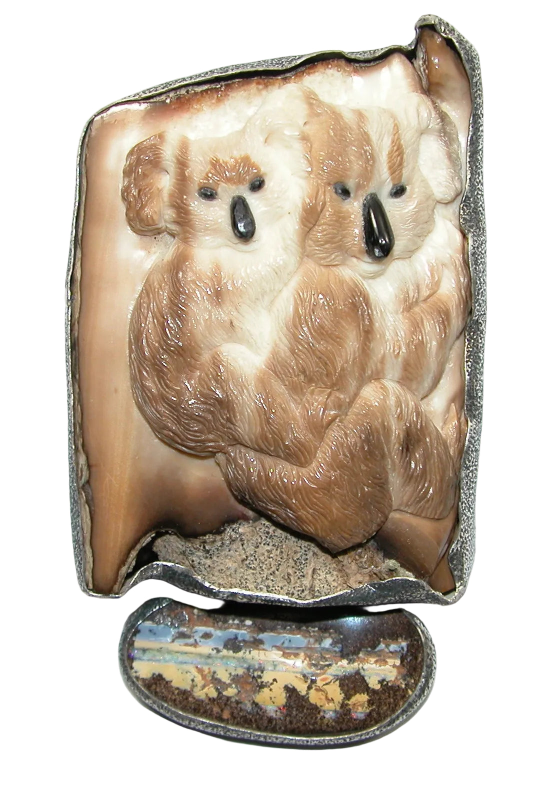 34399 Carved Koala Boulder Opal Sterling Silver Pin and Pendant