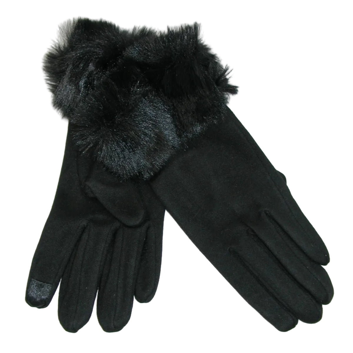 Sueded Gloves, Black Faux Fur Cuff GF3525