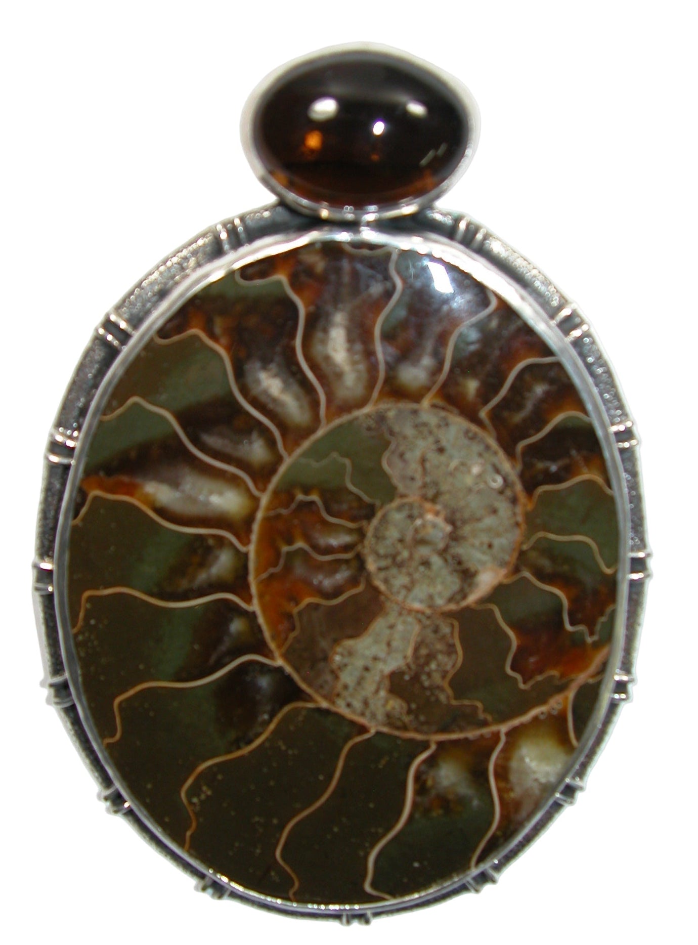 34433 Smoky Topaz Ammonite Sterling Silver Pin Pendant