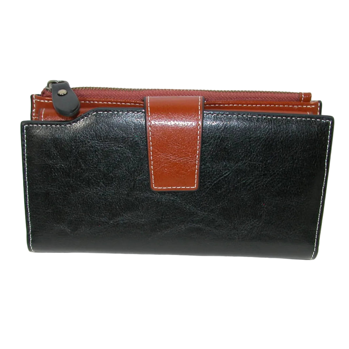 Two Tone Natural Leather Wallet GF5495 Black and Camel