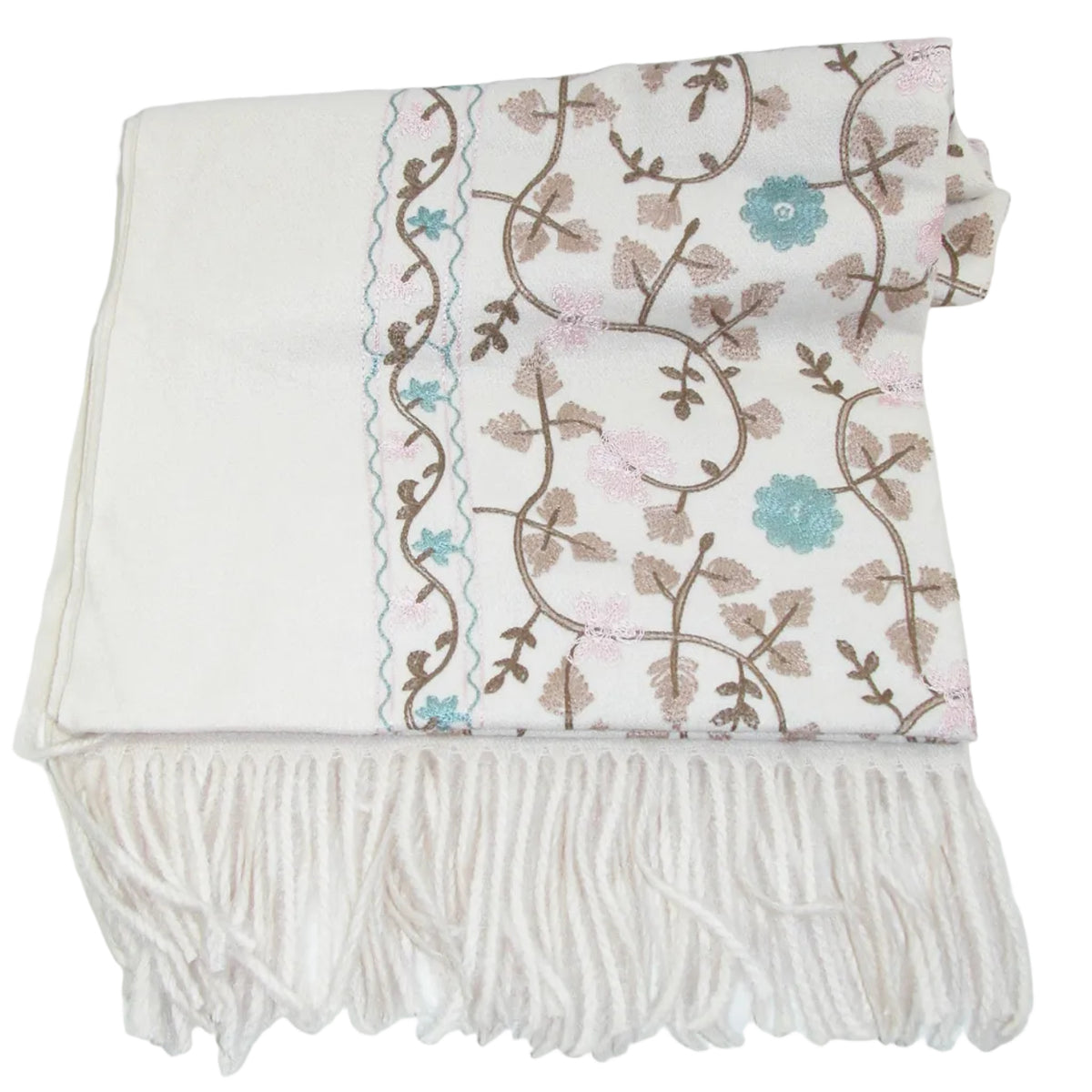 Embroidered Pashmina Leaf Cream GF5563
